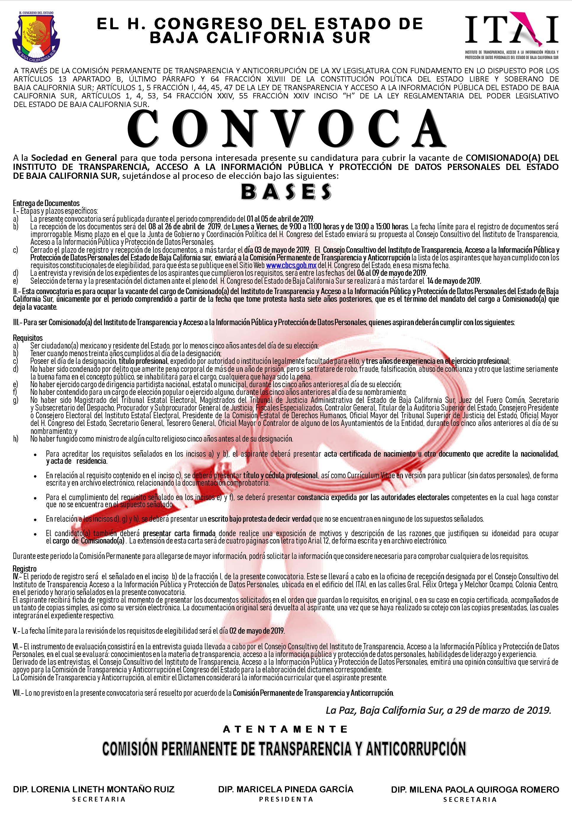 CONVOCATORIA COMISIONADO ITAI 2019