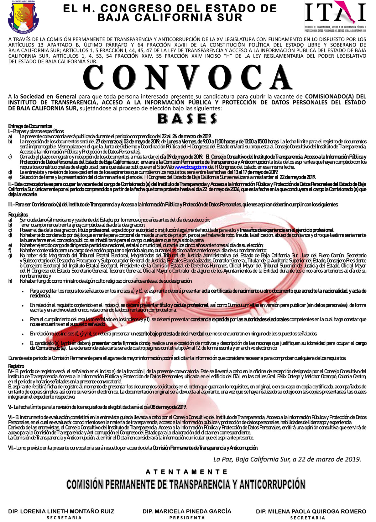 CONVOCATORIA COMISIONADO ITAI 2019.old